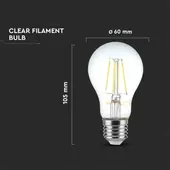 Kép 2/5 - V-TAC 6W E27 meleg fehér filament A60 LED égő - SKU 214272