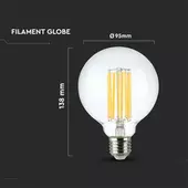 Kép 2/6 - V-TAC 6W E27 meleg fehér filament G95 LED égő - SKU 214305