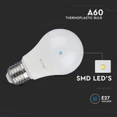 V-TAC 8.5W E27 hideg fehér A60 LED égő, 95 Lm/W - SKU 21230