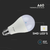 Kép 5/6 - V-TAC 8.5W E27 hideg fehér A60 LED égő csomag (3 db) - SKU 217242