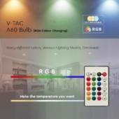 Kép 5/7 - V-TAC 8.5W E27 RGB+ Meleg fehér A60 LED égő, 24 gombos távirányítóval  - SKU 2925