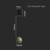 V-TAC 8.5W gömbcsillár díszcsíkkal, 120°, pezsgőarany házzal, meleg fehér, 100 Lm/W - SKU 8000