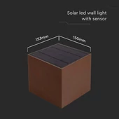 V-TAC 9W COB LED szolár fali Corten lámpa, szenzorral, állítható színhőmérséklettel - SKU 23824