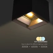 V-TAC 9W COB LED szolár fali fekete lámpa, szenzorral, állítható színhőmérséklettel - SKU 23770