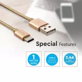 Kép 4/6 - V-TAC arany, USB - Type-C 1m hálózati kábel - SKU 8493