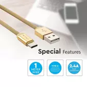 Kép 4/7 - V-TAC arany, USB - Type-C 1m hálózati kábel - SKU 8499