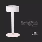 Kép 3/7 - V-TAC asztali akkumulátoros LED lámpa, CCT, fehér és átlászó - SKU 10571