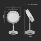 Kép 2/11 - V-TAC asztali tükör elemes 3W LED világítással, króm házzal, hideg fehér - SKU 6629