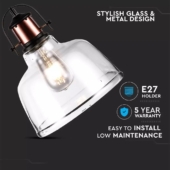 Kép 3/5 - V-TAC átlátszó üveg csillár, függeszték E27 foglalattal - SKU 3727