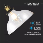 Kép 3/5 - V-TAC átlátszó üveg csillár, függeszték E27 foglalattal - SKU 3730