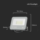 Kép 3/10 - V-TAC B-széria LED reflektor 30W természetes fehér 185 Lm/W, fekete ház - SKU 9255