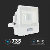 Kép 10/12 - V-TAC beépített mozgásérzékelős LED reflektor 10W hideg fehér, fehér házzal - SKU 20270