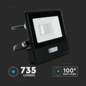 Kép 9/12 - V-TAC beépített mozgásérzékelős LED reflektor 10W hideg fehér, fekete házzal - SKU 20282