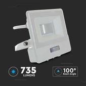 V-TAC beépített mozgásérzékelős LED reflektor 10W meleg fehér, fehér házzal - SKU 20292