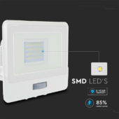 Kép 4/12 - V-TAC beépített mozgásérzékelős LED reflektor 20W hideg fehér, fehér házzal - SKU 20273
