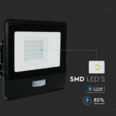 Kép 4/13 - V-TAC beépített mozgásérzékelős LED reflektor 20W meleg fehér, fekete házzal - SKU 20259