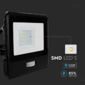 Kép 4/12 - V-TAC beépített mozgásérzékelős LED reflektor 20W természetes fehér, fekete házzal - SKU 20284