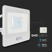 Kép 4/11 - V-TAC beépített mozgásérzékelős LED reflektor 30W hideg fehér, fehér házzal - SKU 20300
