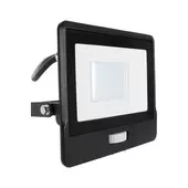 Kép 1/12 - V-TAC beépített mozgásérzékelős LED reflektor 30W természetes fehér, fekete házzal - SKU 20287