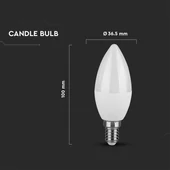 V-TAC C37 6.5W E14 hideg fehér LED gyertya égő - SKU 211131