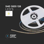 V-TAC DC24V 4mm SMD LED szalag IP20, SMD 2835 chip, 128 LED/m, természetes fehér - SKU 2907