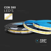 V-TAC DC24V COB LED szalag IP20, 280 db/m meleg fehér - SKU 212652