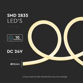 Kép 2/7 - V-TAC DC24V henger alakú LED neon szalag IP65 SMD 2835 chip meleg fehér - SKU 6868