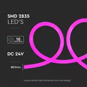 Kép 2/7 - V-TAC DC24V henger alakú LED neon szalag IP65 SMD 2835 chip pink színű - SKU 6874