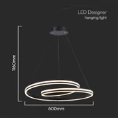 V-TAC Designer 40W LED csillár, fekete színű házzal, állítható színhőmérséklettel - SKU 23374