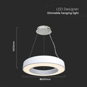 V-TAC dimmelhető 50W designer körcsillár, természetes fehér, fehér házzal, 120 Lm/W - SKU 6958