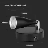 Kép 2/7 - V-TAC egyfejű 4.5W beltéri fekete fali LED lámpa, meleg fehér, 90 Lm/W - SKU 218263