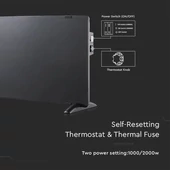 V-TAC elektromos üveg fűtőpanel, hősugárzó konvektor 2000W - SKU 8662