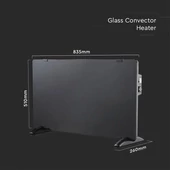 V-TAC elektromos üveg fűtőpanel, hősugárzó konvektor 2000W - SKU 8662