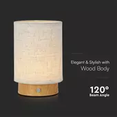 Kép 3/7 - V-TAC fa és szövetbúrás 3W asztali akkus lámpa, meleg fehér - SKU 23090