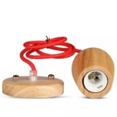 Kép 1/8 - V-TAC fa lámpa, függeszték, piros vezetékkel E27 foglalattal - SKU 3723