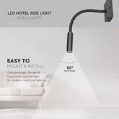 V-TAC fali LED COB olvasólámpa fekete 3W meleg fehér - SKU 1485