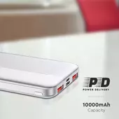 Kép 3/6 - V-TAC fehér 10000mAh powerbank, Power Delivery, gyorstöltéssel, Type-C kábellel - SKU 7832