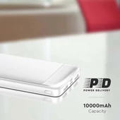 V-TAC fehér 10000mAh powerbank, Power Delivery, gyorstöltéssel, Type-C kábellel - SKU 7834