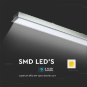 Kép 11/13 - V-TAC fehér 7 cm széles süllyeszthető lineáris LED lámpa 121cm 40W természetes fehér - SKU 21380