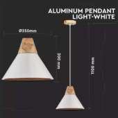 Kép 2/5 - V-TAC fehér alumínium+fa csillár, függeszték E27 foglalattal - SKU 3756