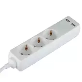 Kép 8/11 - V-TAC fehér elosztó 3db aljzattal, 2db USB csatlakozó, 1.5m kábel - SKU 8774