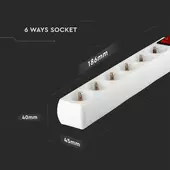 Kép 2/11 - V-TAC fehér elosztó 6db aljzattal, kapcsolóval, 1.5m kábel - SKU 8768