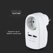 Kép 5/8 - V-TAC fehér, fali adapter 1db aljzattal, 2db USB csatlakozóval - SKU 8795