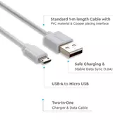 Kép 3/6 - V-TAC fehér, USB - Micro USB 1m hálózati kábel - SKU 8480