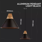 Kép 2/5 - V-TAC fekete alumínium+fa csillár, függeszték E27 foglalattal - SKU 3757