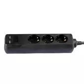 Kép 1/11 - V-TAC fekete elosztó 3db aljzattal, 2db USB csatlakozó, 1.5m kábel - SKU 8776