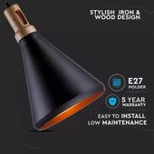 V-TAC fekete fabetétes fém csillár, függeszték E27 foglalattal - SKU 3762