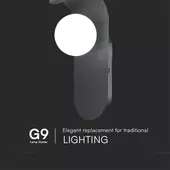 Kép 5/5 - V-TAC fekete fali lámpa, G9 foglalattal, fém házzal és üveg búrával - SKU 23407