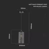 Kép 2/5 - V-TAC fekete fémháló búrás csillár, függeszték E27 foglalattal - SKU 3828
