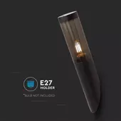 Kép 4/6 - V-TAC fekete kültéri fali lámpa, E27 foglalattal, füstözött búrával - SKU 10470
